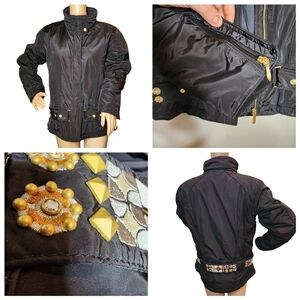 Obermeyer retro black/gold belted ski, snowboard, snow, winter coat.